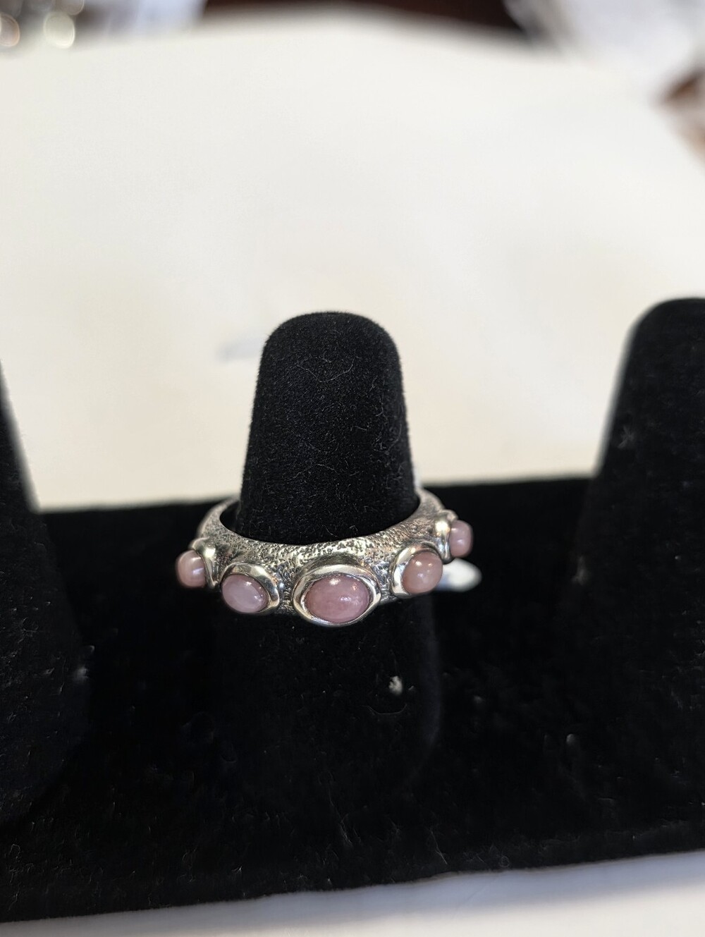 Sterling Silver Pink Opal Stone Dome Band Ring